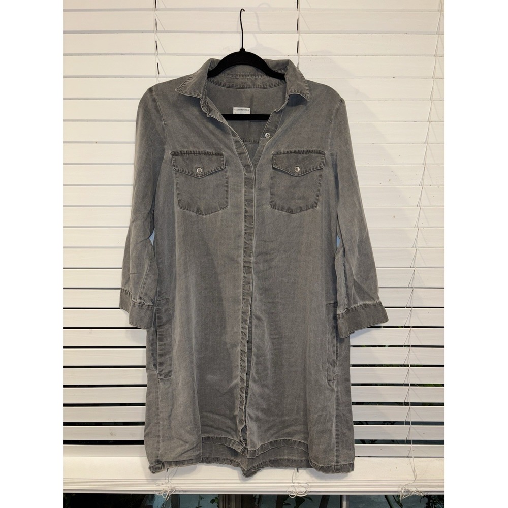 Club Monaco Chambray  Denim Shirt Dress 3/4 Sleeve Women's Size 2 Classic‎